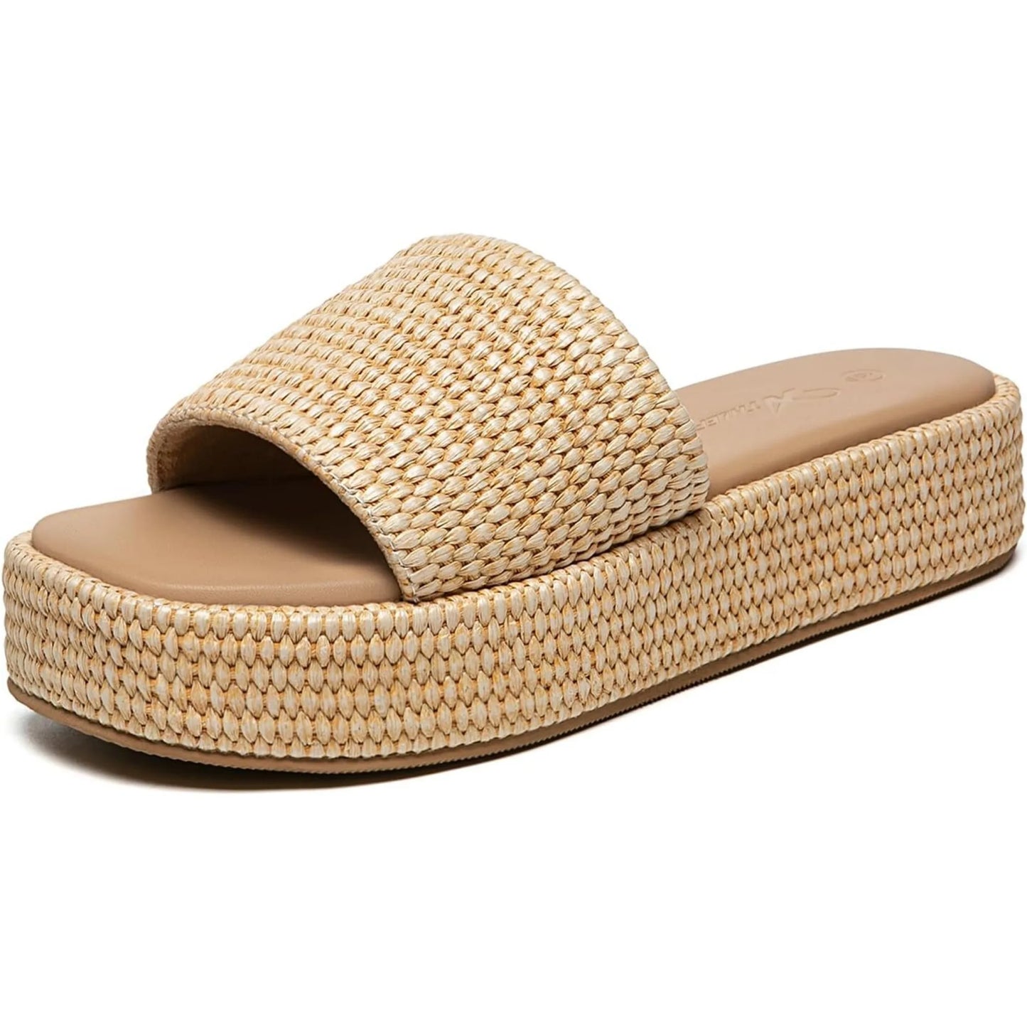 NONECN Women's Platform Raffia Sandals Open Toe Slip On Slides