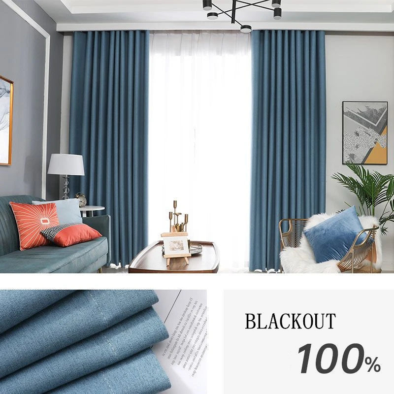 Custom Made Blackout Soundproof Faux Linen Curtains