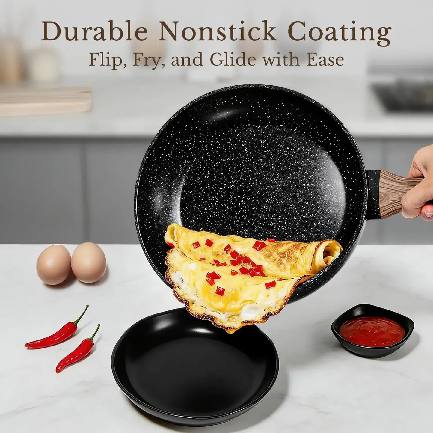 Nonstick Ceramic Cookware Set Pots And Pans Induction Compatible Large Capacity