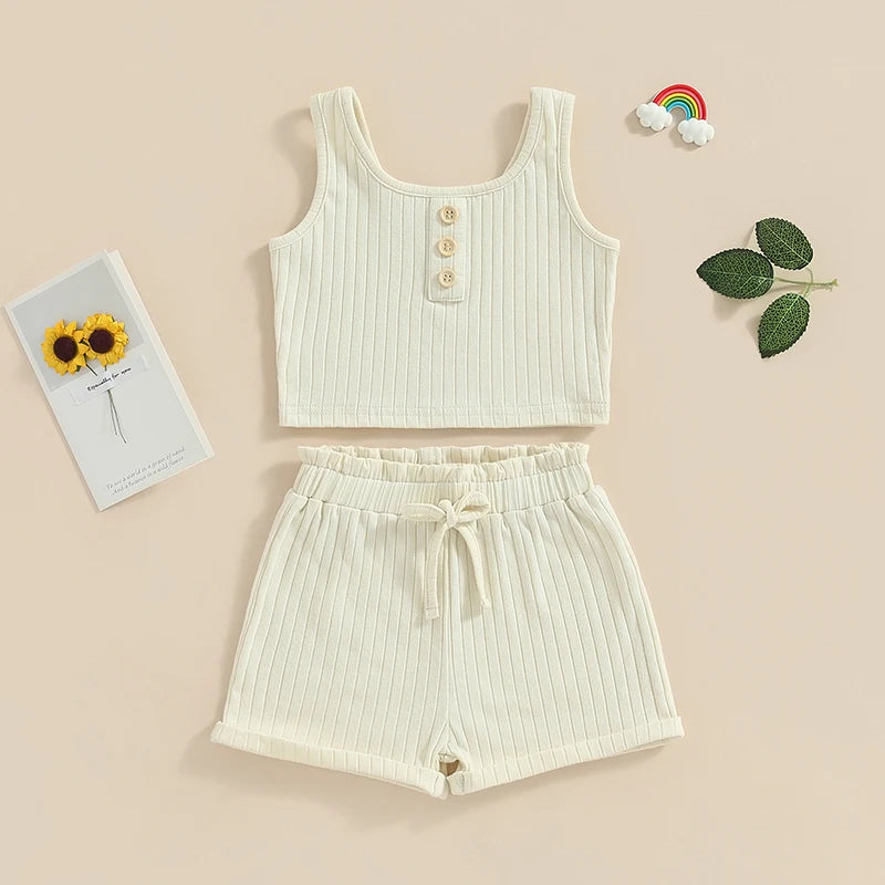 Lioraitiin Kids Two Piece Summer Set Vest Tops Shorts