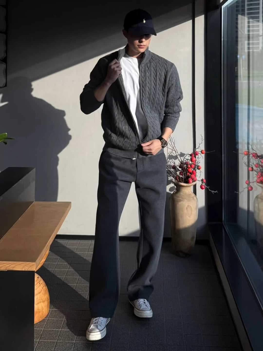 Men's Knitted Short Cardigan Jacket Spring Cleanfit Heavy Hard Short Sweater Classical Style Zipper Closure Long Sleeve Regul...