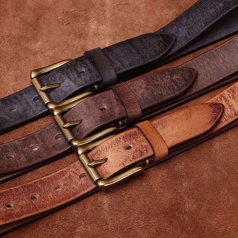 CINESSD Genuine Cowhide Leather Belt With Brass Buckle