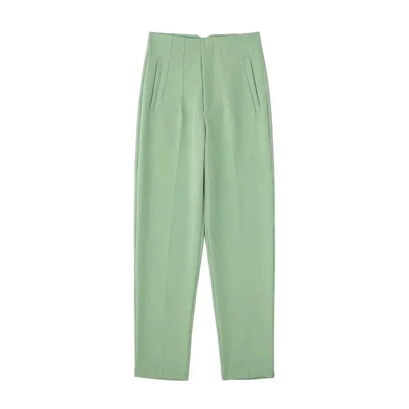 HXAO Womens Pleated High Waist Formal Office Pants Cropped Trousers