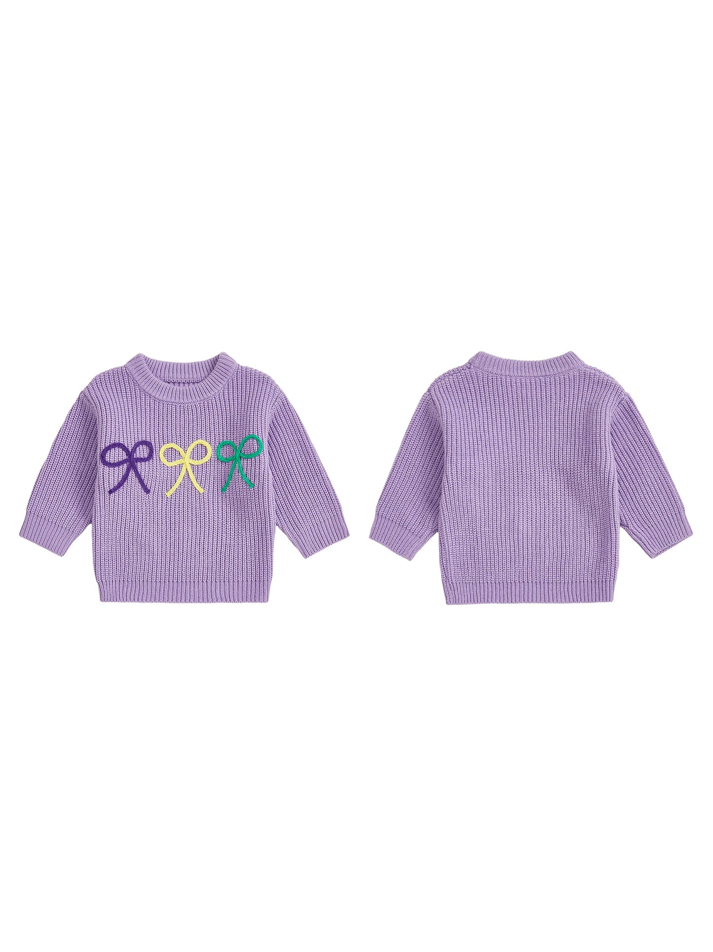 Mardi Gras Toddler Girl Sweater With Embroidered Bow Detail