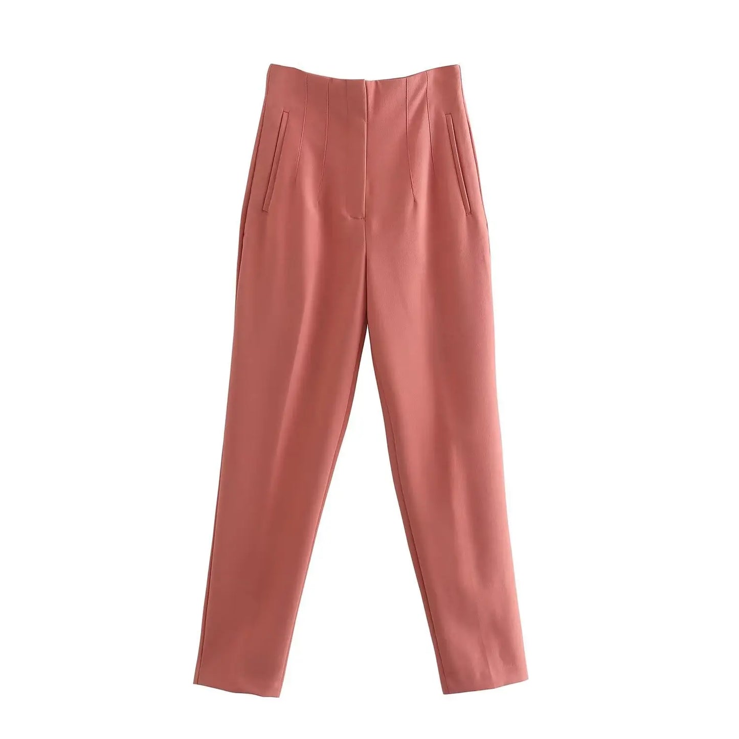Others High Waist Casual Pants For Women Slim Fit Polyester