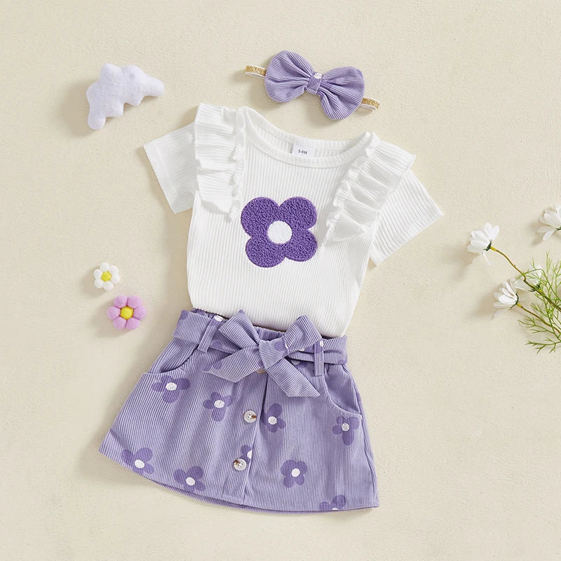 Adorable Baby Girl Floral Print Romper With Skirt and Headband