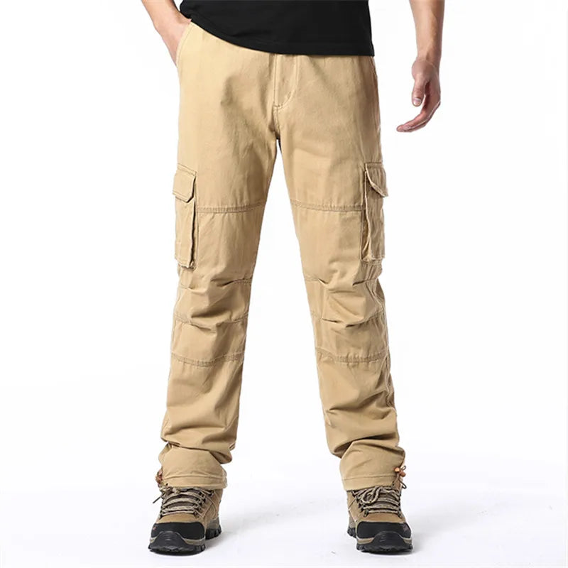 Men's Loose Tactical Overalls Pocket Jogging Pants Elastic Waist Cotton