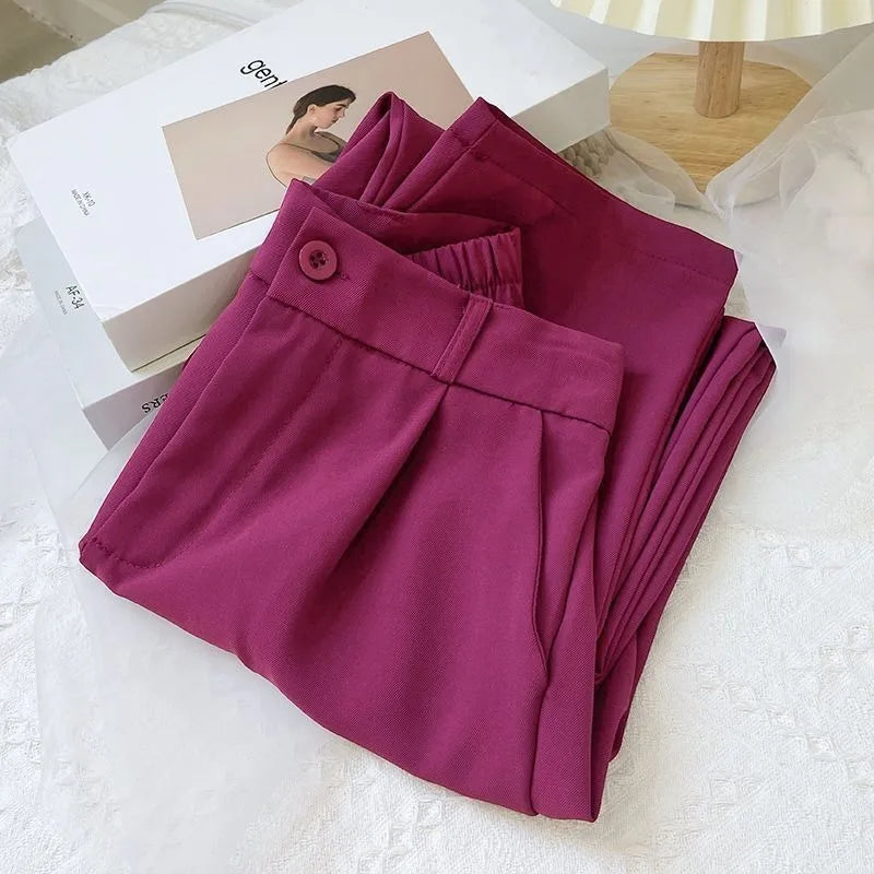 JOEVILU Womens High Waist Straight Ankle Silky Office Pants