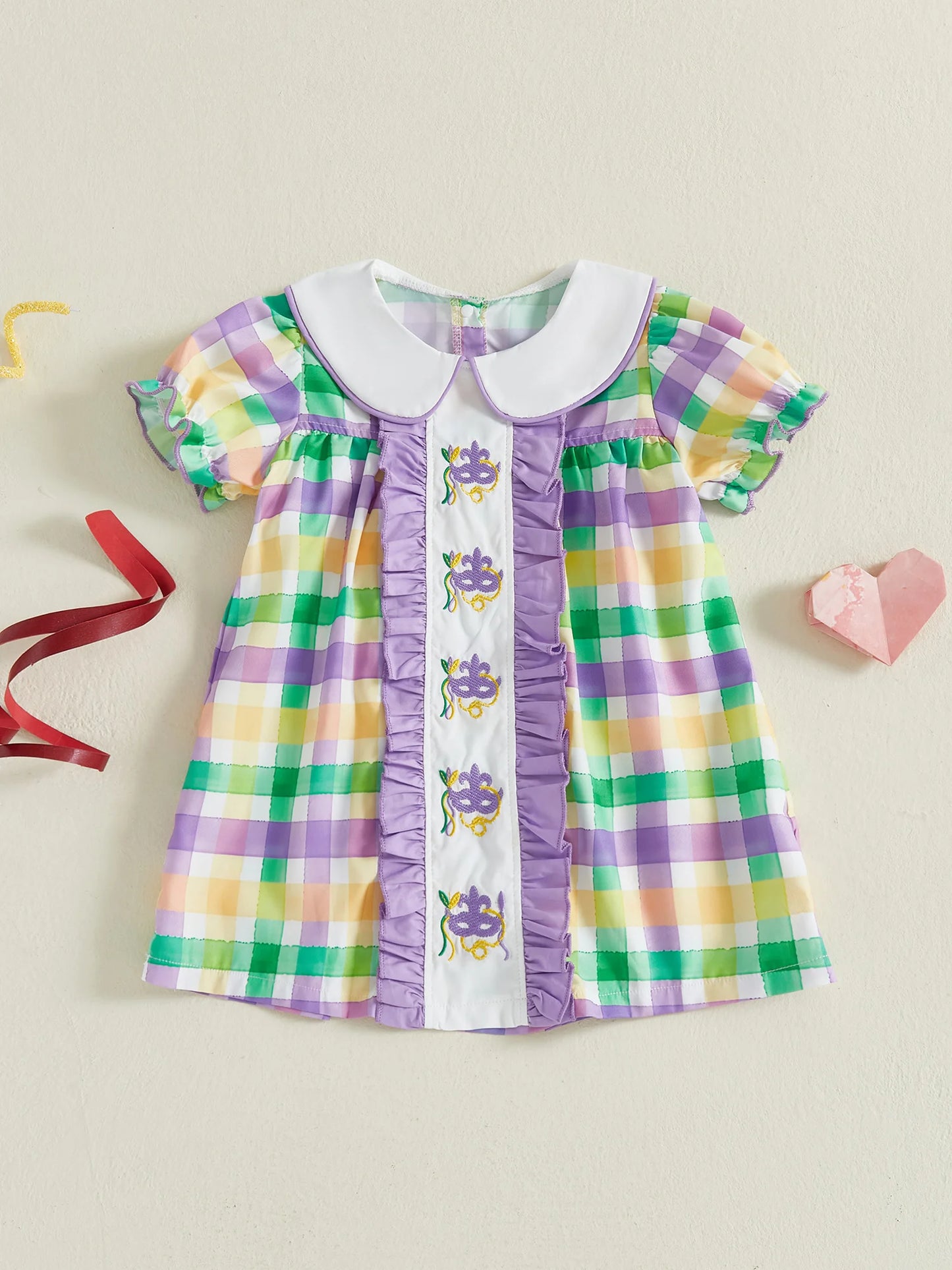 Plaid Print Doll Collar Dress For Toddler Girls Ruffled Aline