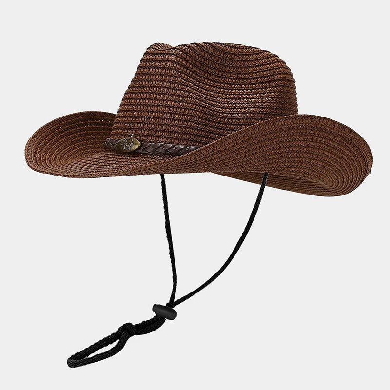 Unisex Wide Brim Sun Hat Adjustable Breathable Straw Cap