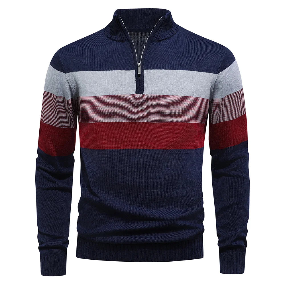 NONECN Men's Zipper Mock Neck Pullover Knit Sweater
