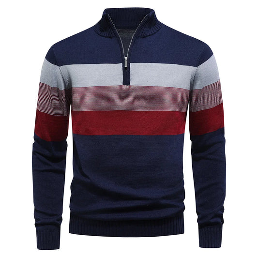 NONECN Men's Zipper Mock Neck Pullover Knit Sweater