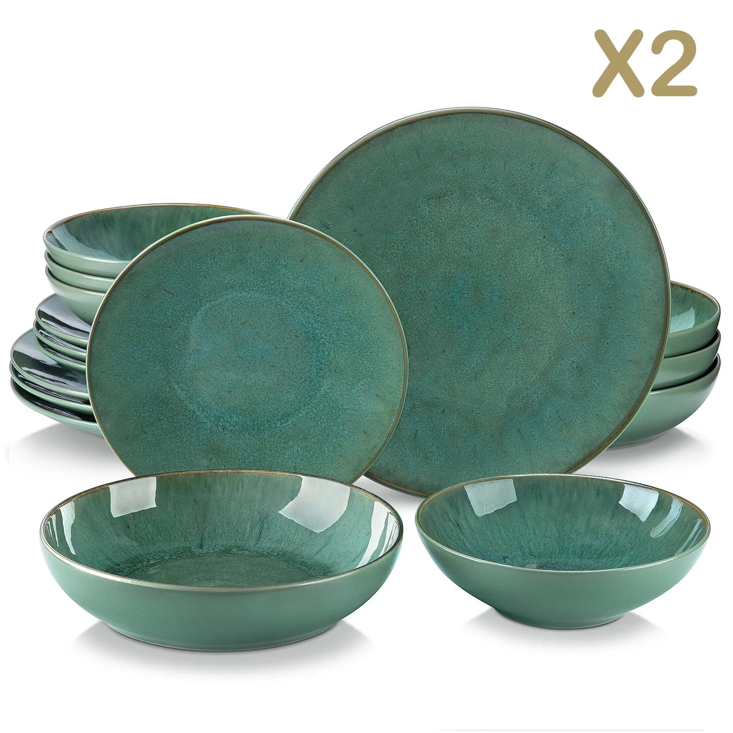 Malacasa Karst Embossed Green Ceramic Dinnerware Set