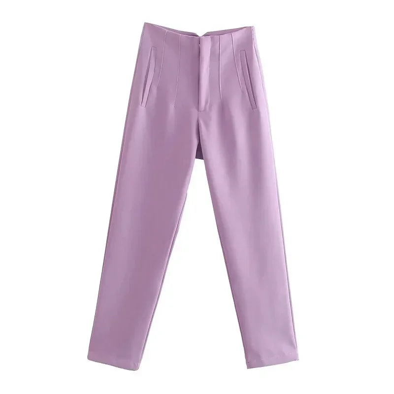 HXAO Womens Pleated High Waist Formal Office Pants Cropped Trousers