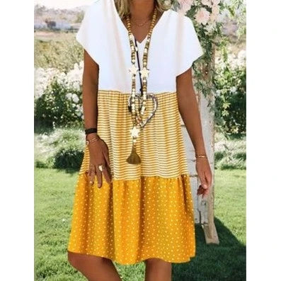 Others Digital Print V-Neck Short Sleeve Dress Street Style