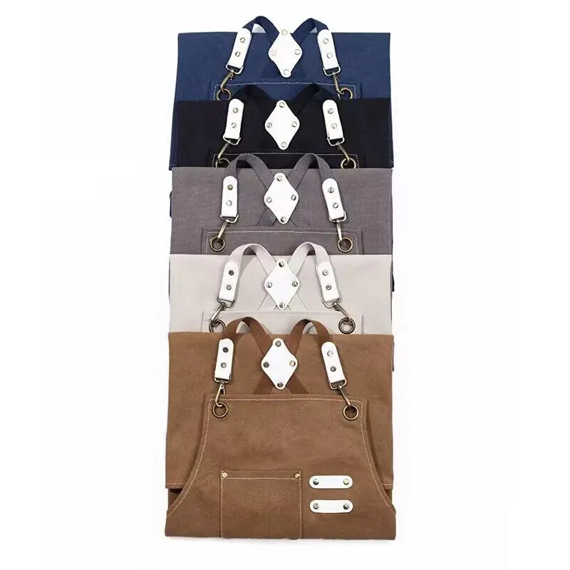 Thickened Waterproof Canvas Apron With Pockets Crossback Adjustable