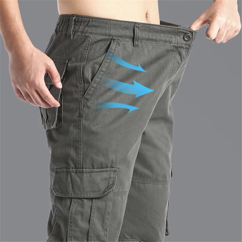 Men's Loose Tactical Overalls Pocket Jogging Pants Elastic Waist Cotton