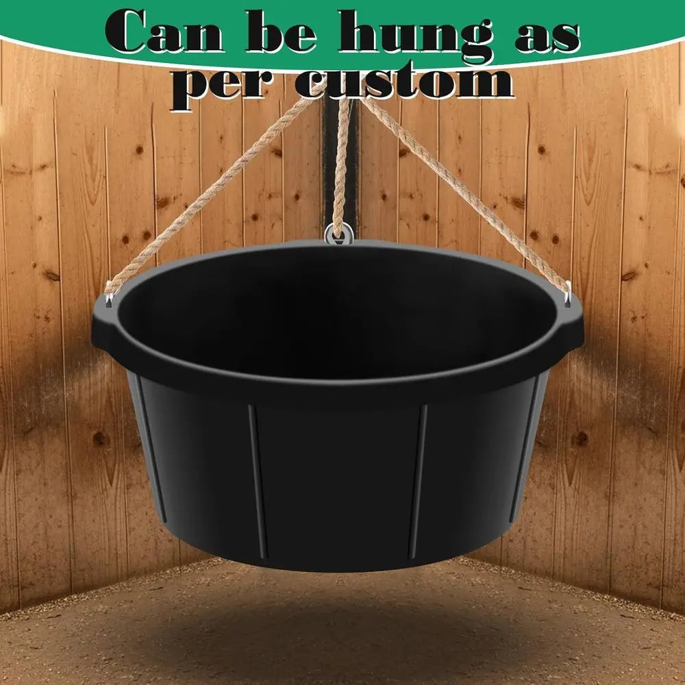 3-Pack Rubber Feed Troughs with Hooks, 6.5 Gallon Capacity, 90° Design for Poultry, Goats, and Other Animals