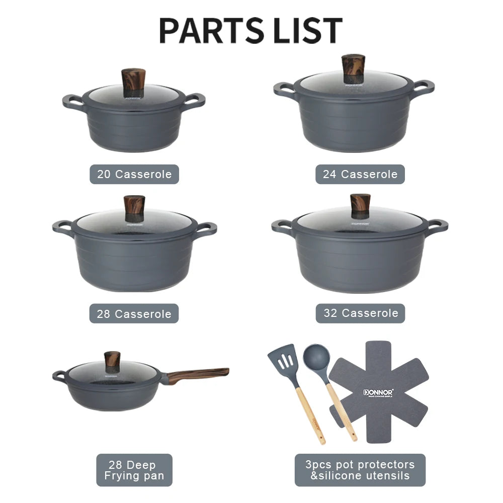 DONNOR 15Piece Nonstick Wave Series Cookware Set With Granite Coating