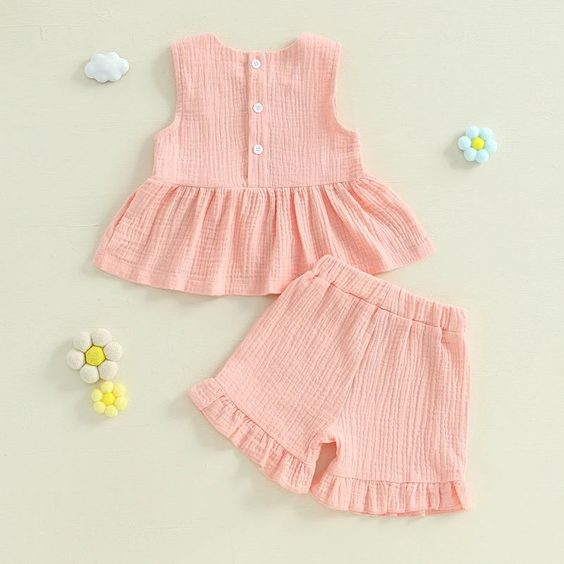 Lioraitiin Toddler Girl Summer Bow Neck Tank Top Set