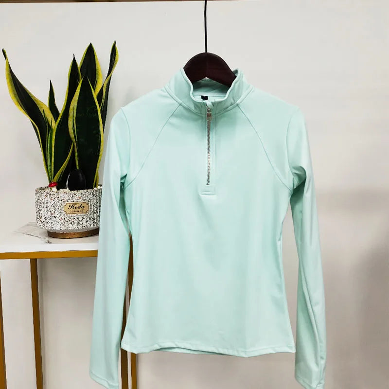 Zipper Equestrian Long Sleeve Top For Women Riding Nylon Base Layer