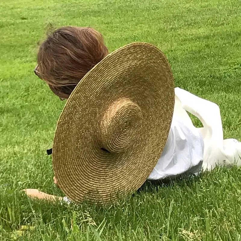 WZRYTTLCN Lace Up Wide Brim Straw Hat For Derby Women